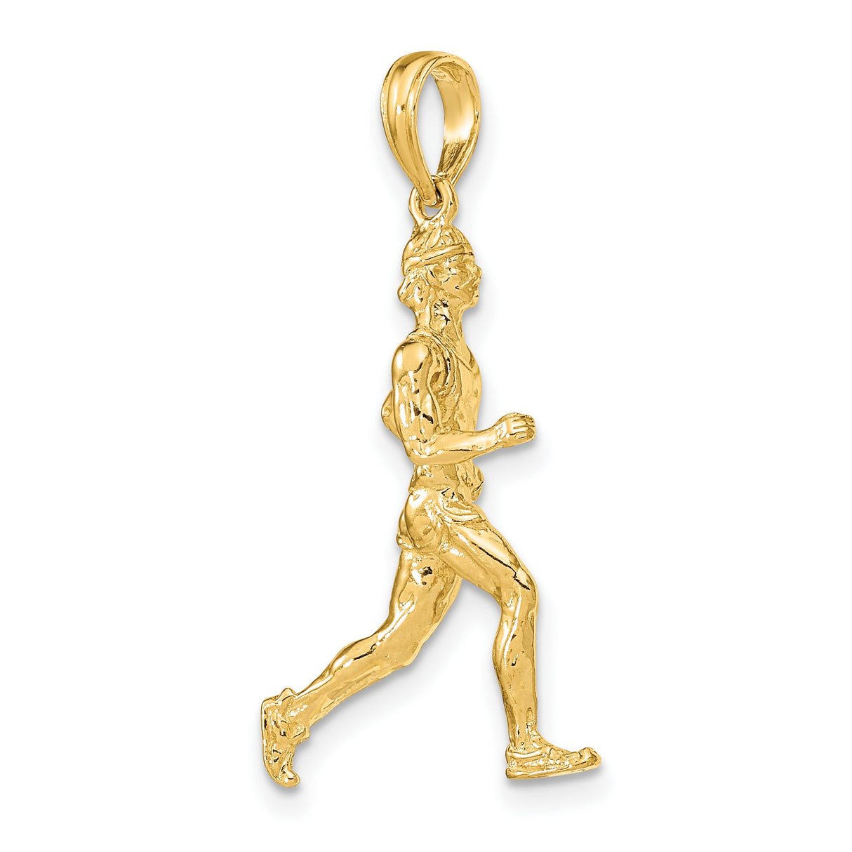 14k Yellow Gold Runner Pendant with Mid-Stride Figure, Motivational Fitness Charm