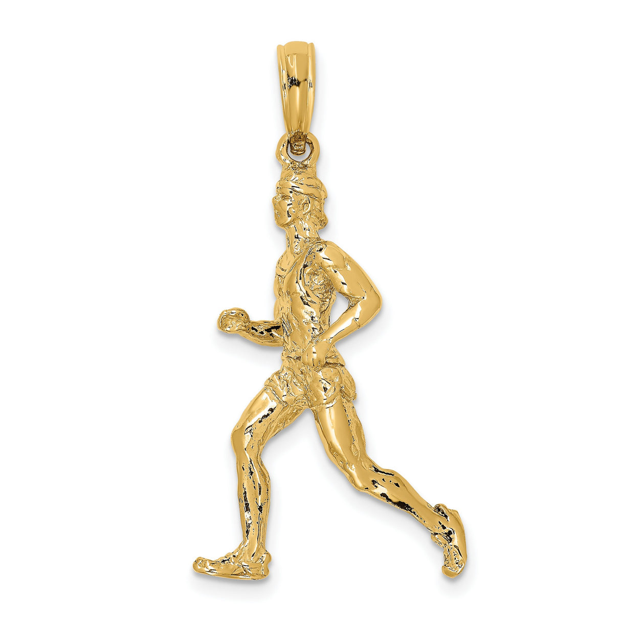 14k Yellow Gold Runner Pendant with Mid-Stride Figure, Motivational Fitness Charm