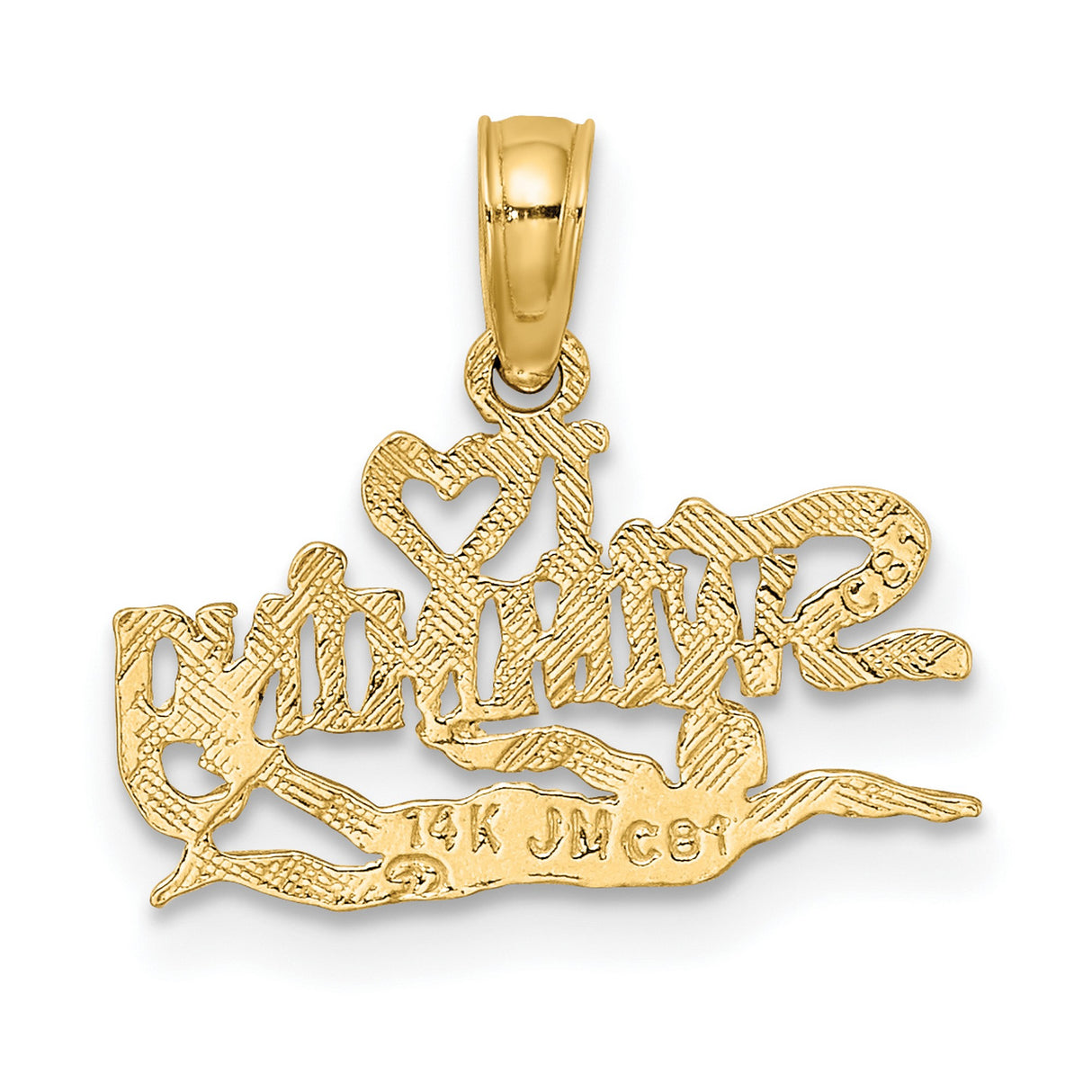 14k Yellow Gold Swimming Pendant with Swimmer Silhouette and Heart Symbol
