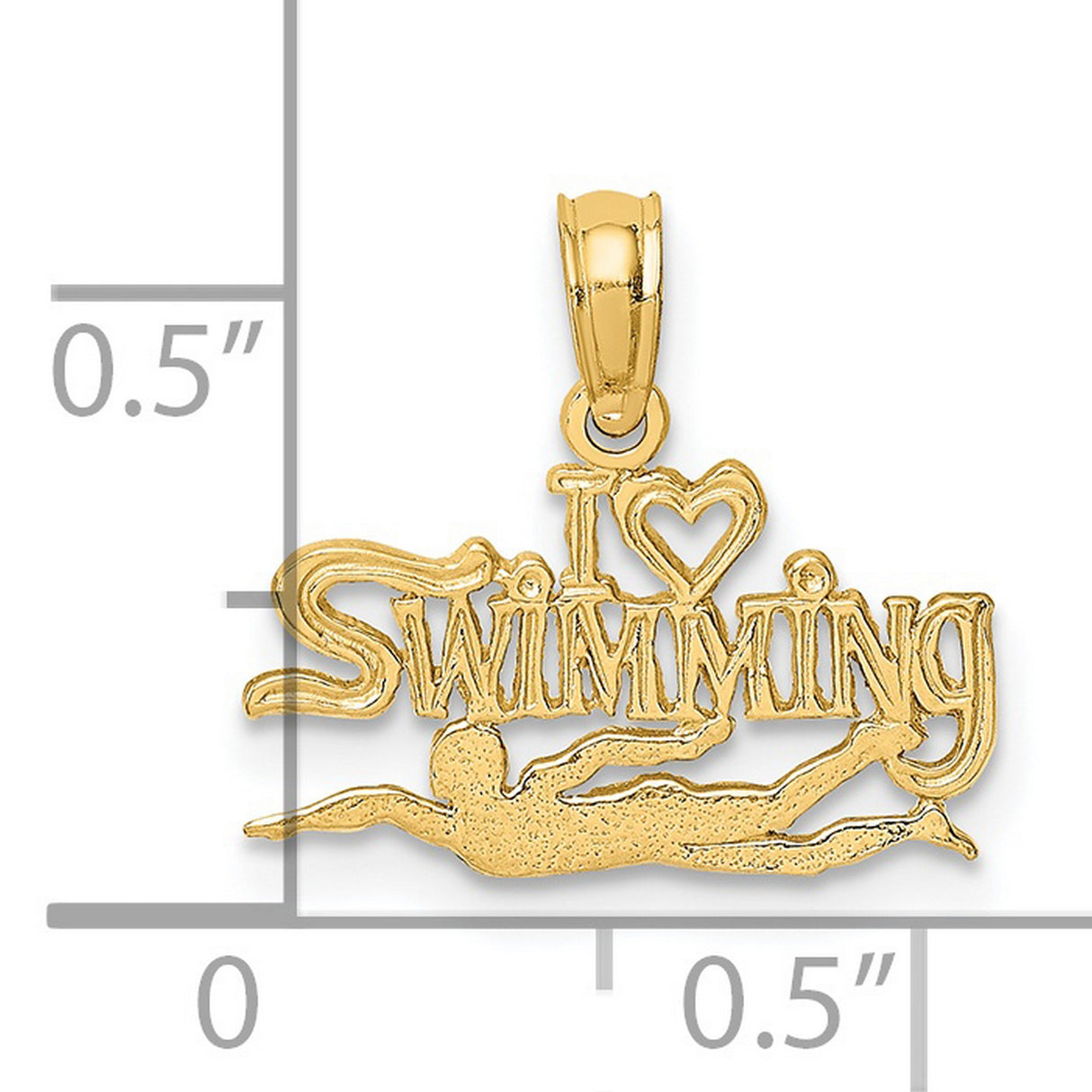 14k Yellow Gold Swimming Pendant with Swimmer Silhouette and Heart Symbol