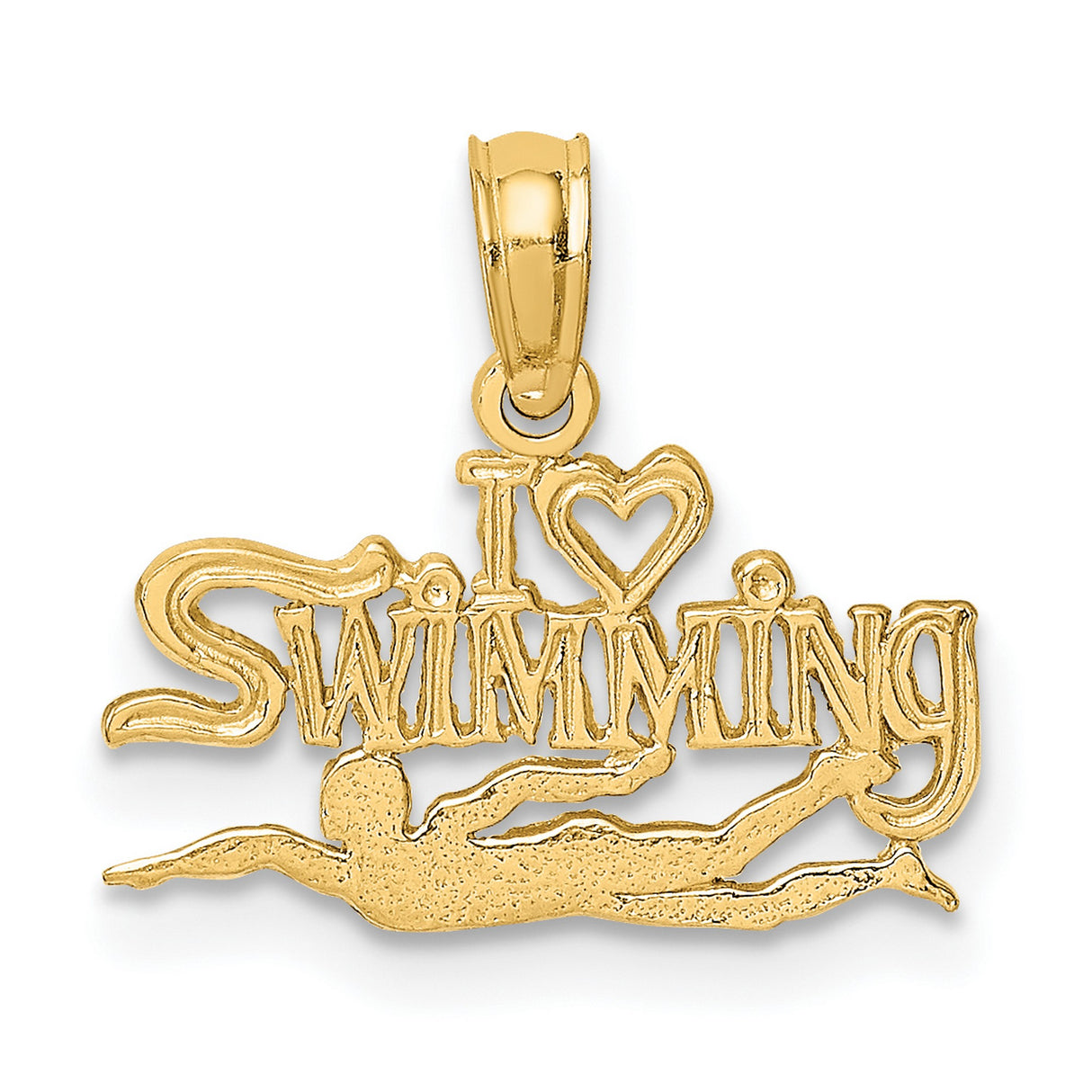 14k Yellow Gold Swimming Pendant with Swimmer Silhouette and Heart Symbol