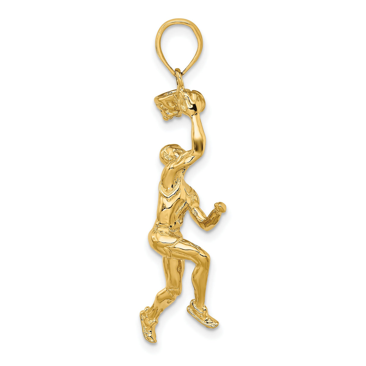 14k Yellow Gold Basketball Player Pendant with Dunking Hoop Design for Men or Unisex