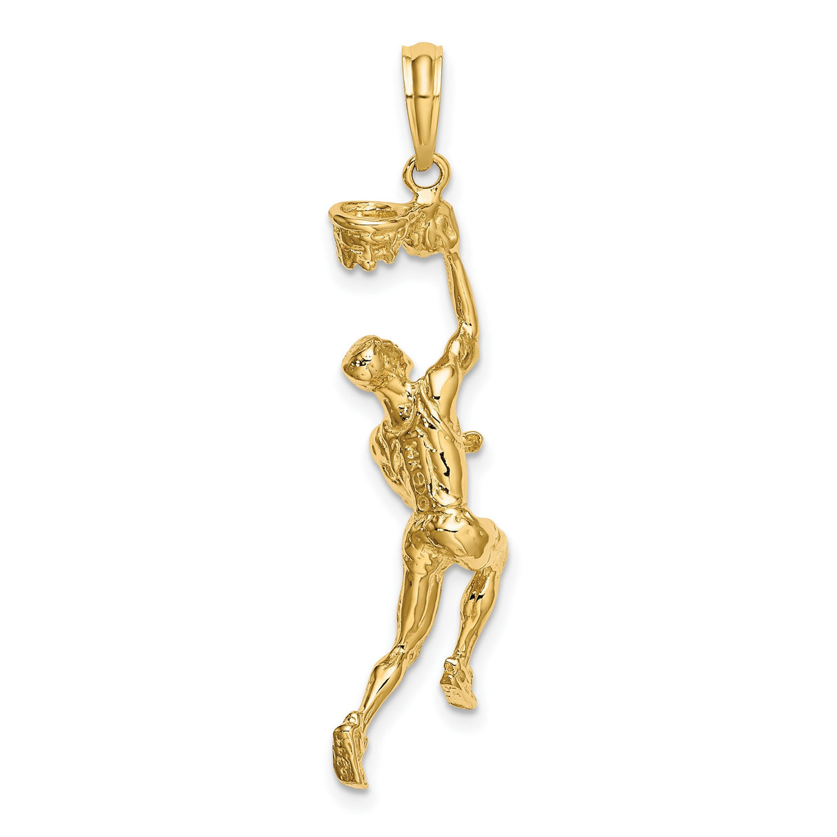 14k Yellow Gold Basketball Player Pendant with Dunking Hoop Design for Men or Unisex