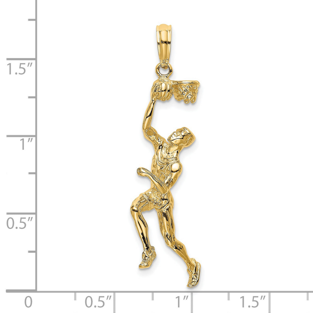 14k Yellow Gold Basketball Player Pendant with Dunking Hoop Design for Men or Unisex
