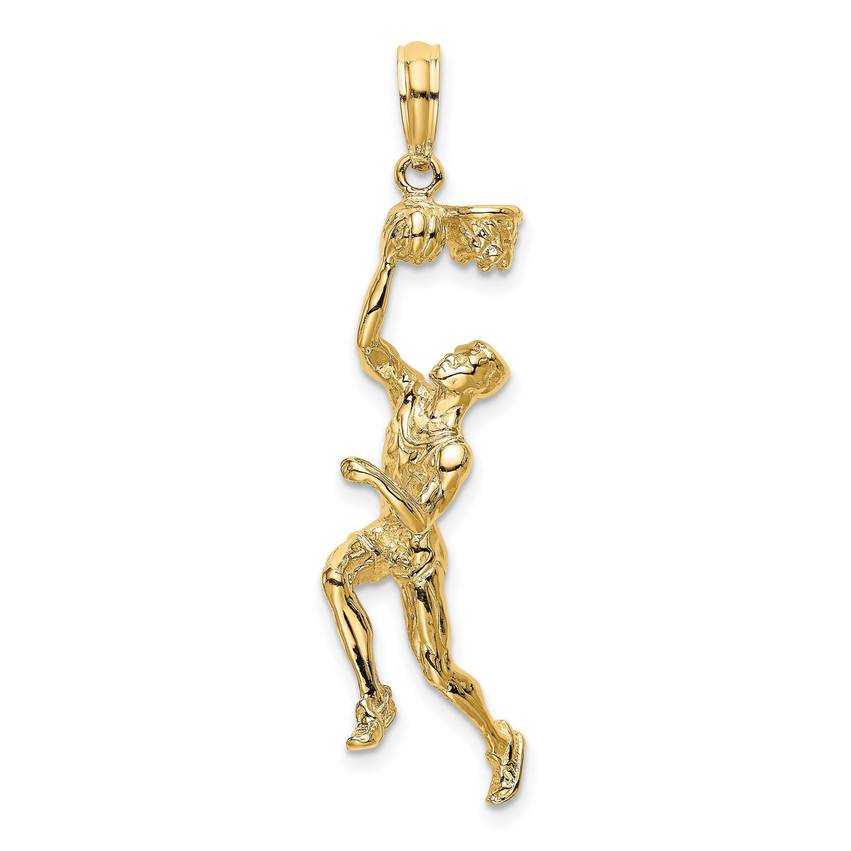 14k Yellow Gold Basketball Player Pendant with Dunking Hoop Design for Men or Unisex