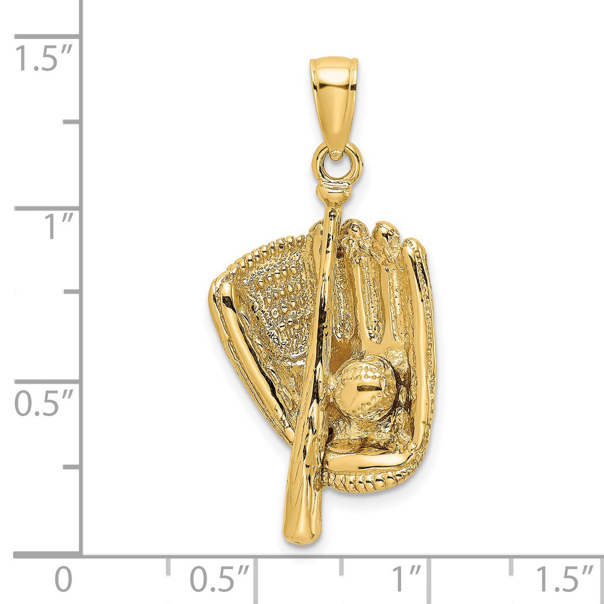 14k Yellow Gold Baseball Pendant with Glove, Bat, and Ball Charm for Men or Women