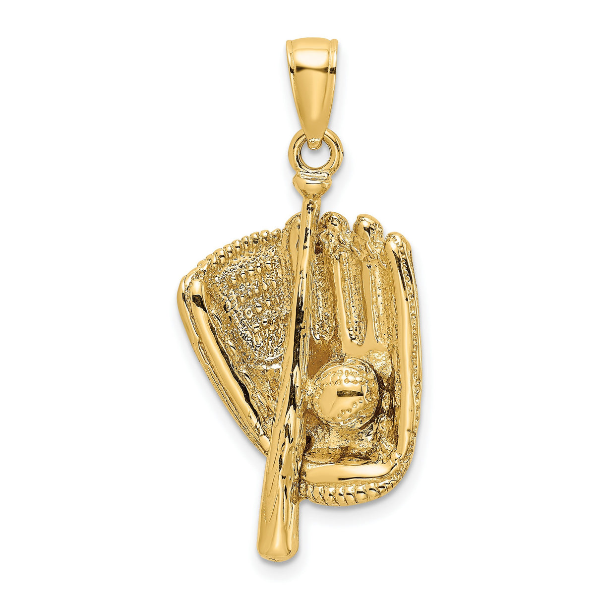 14k Yellow Gold Baseball Pendant with Glove, Bat, and Ball Charm for Men or Women