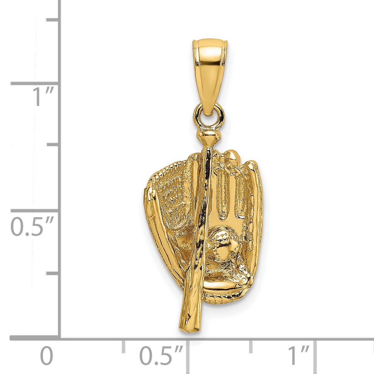 14k Yellow Gold Baseball Glove Pendant with Bat and Ball, Sports Charm for Fans and Collectors
