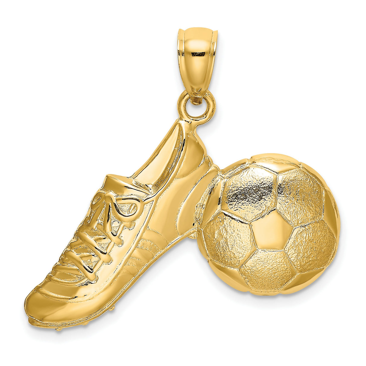 14k Yellow Gold Soccer Pendant with Cleat and Ball Design, Sports Charm for Men or Women