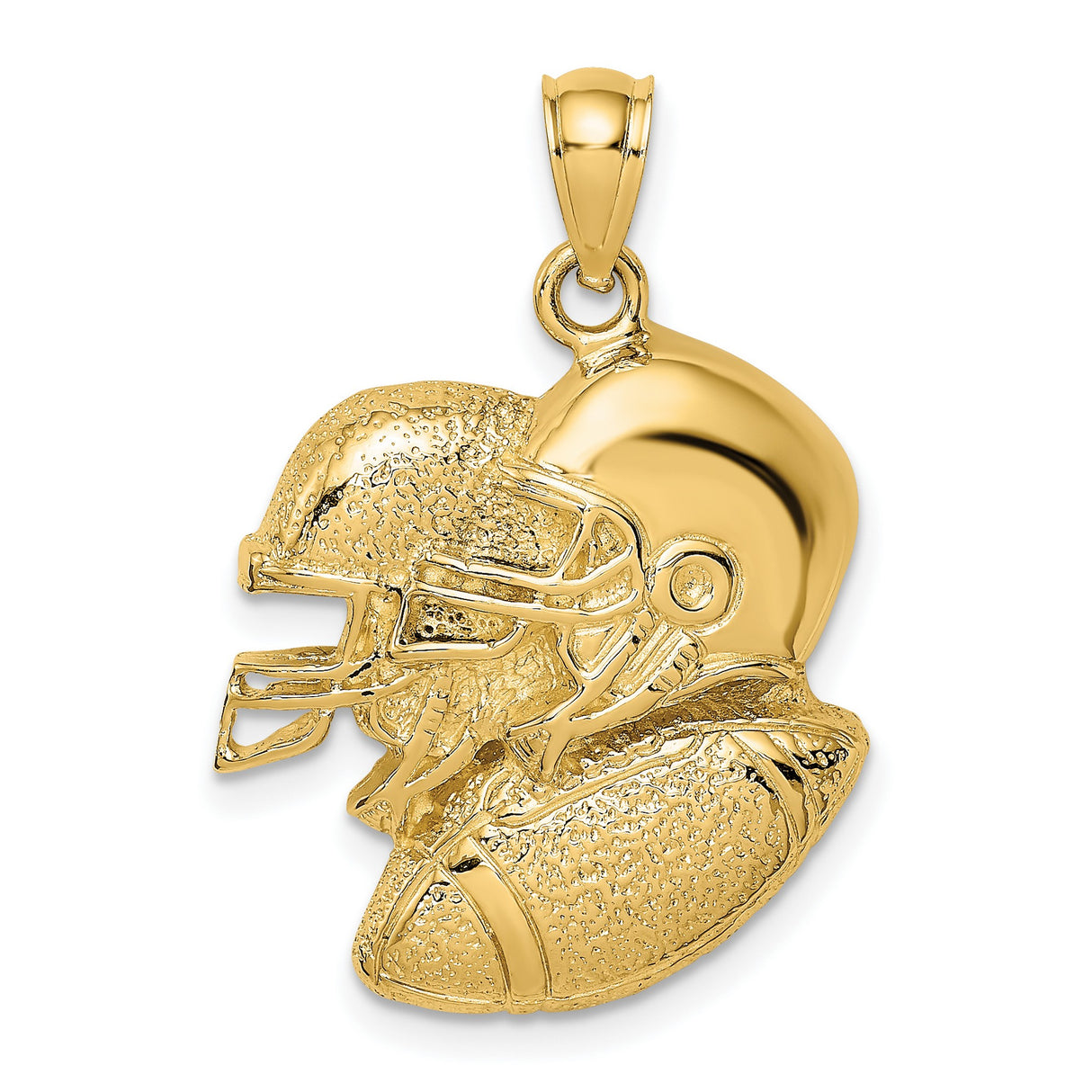 14k Yellow Gold Football Helmet Pendant with Ball Design, Sports Charm for Men