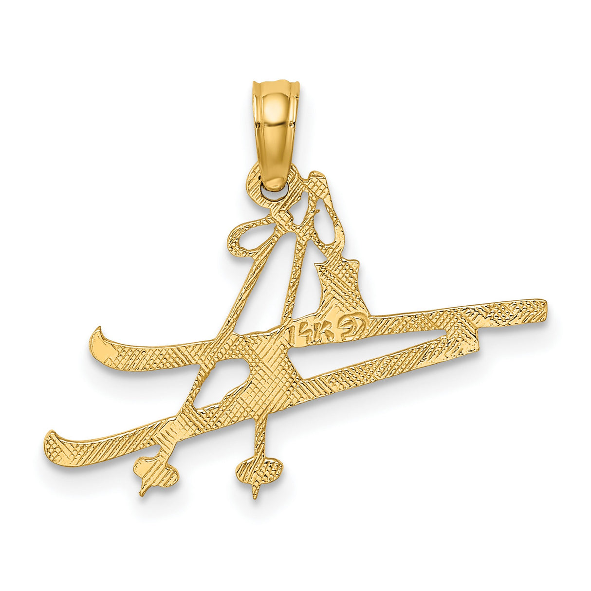 14k Yellow Gold Skiing Pendant with Detailed Skis, Poles, and Boots Design