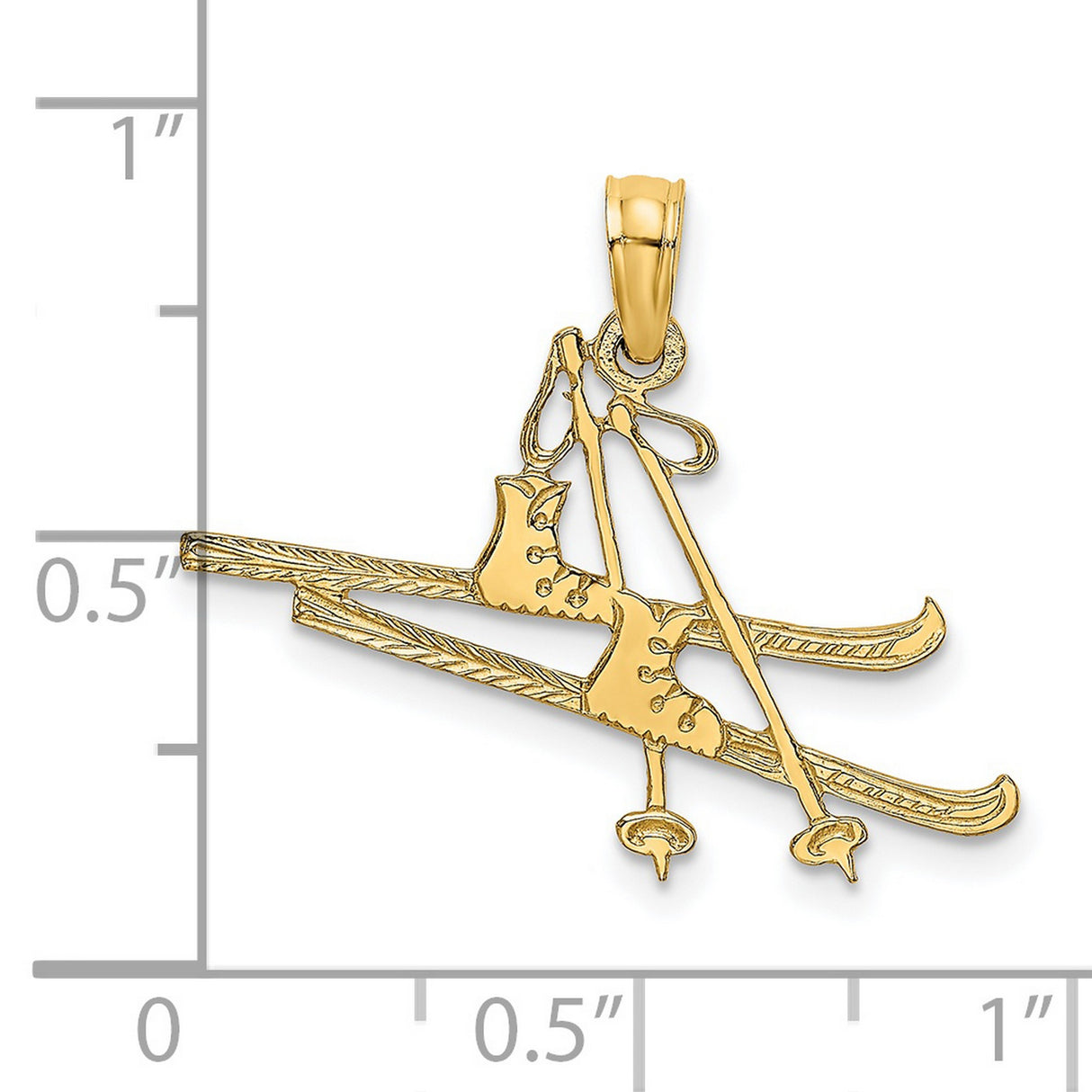 14k Yellow Gold Skiing Pendant with Detailed Skis, Poles, and Boots Design
