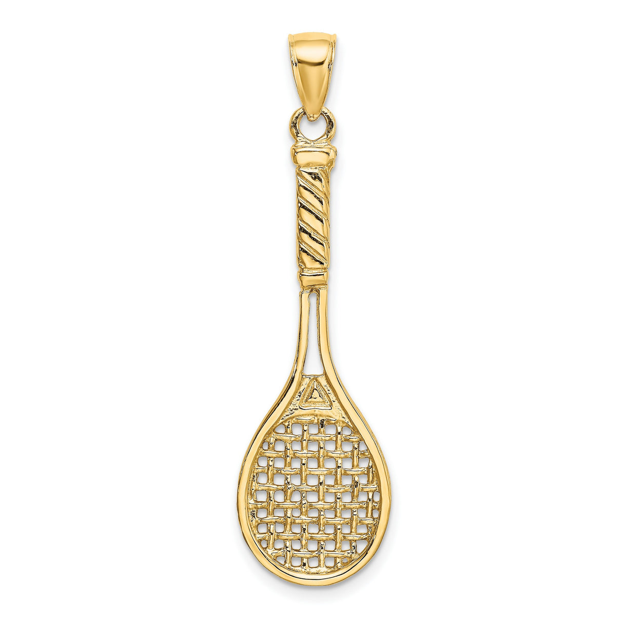 14k Yellow Gold Tennis Racket Pendant with Mesh and Handle Detail, Unisex Sports Charm