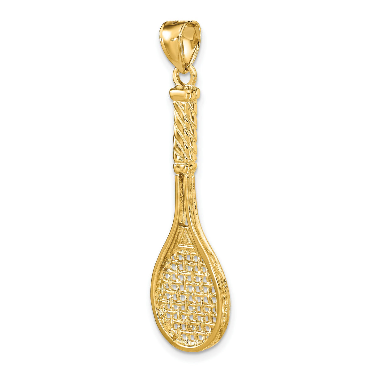 14k Yellow Gold Tennis Racket Pendant with Mesh and Handle Detail, Unisex Sports Charm