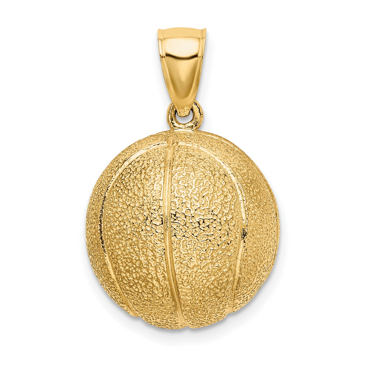 14k Yellow Gold Basketball Pendant, Textured 3D Sports Charm for Men or Unisex