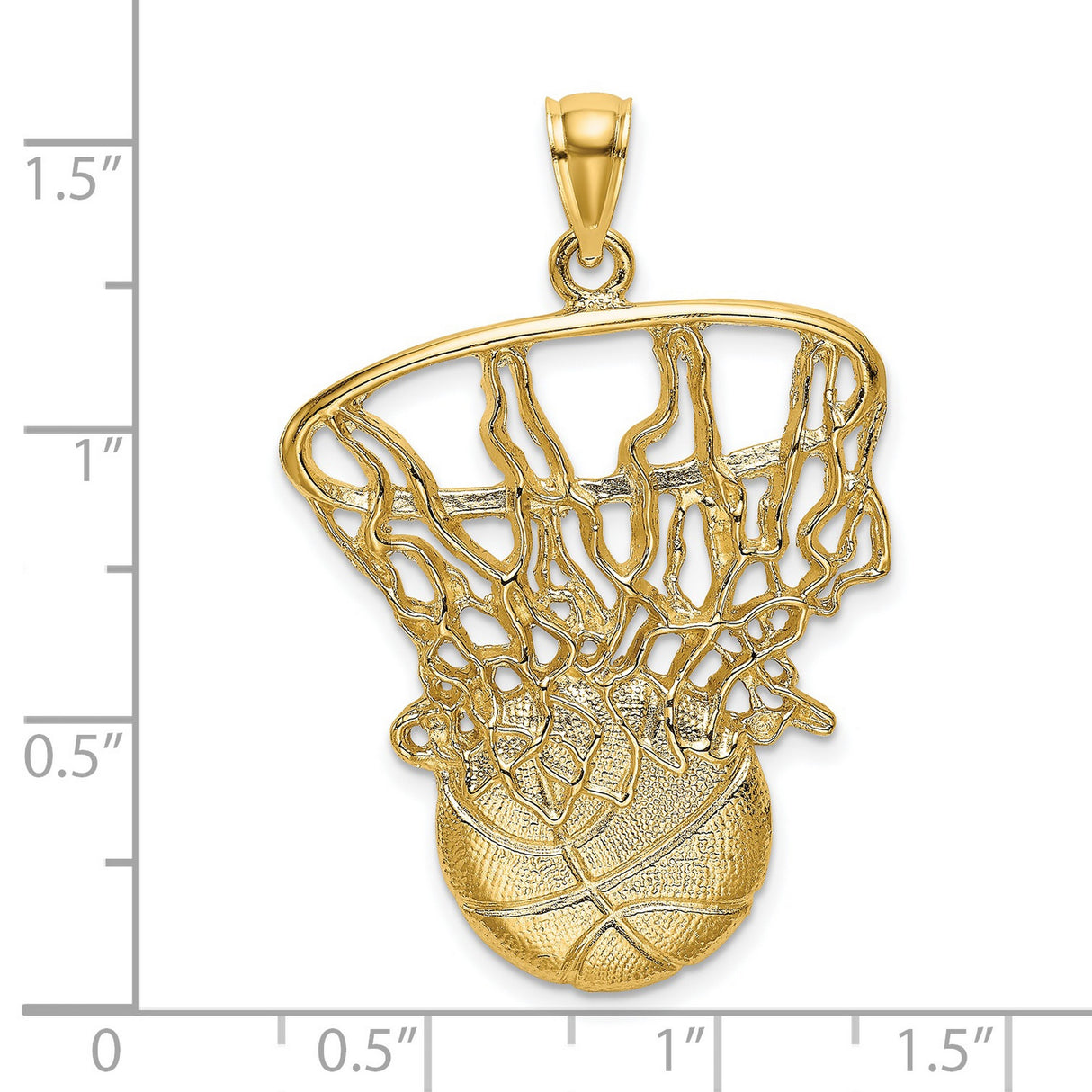 14k Yellow Gold Basketball Pendant with Hoop and Net Design for Men and Unisex