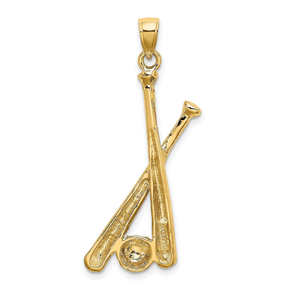 14k Yellow Gold Baseball Pendant with Crossed Bats and Ball Sports Charm