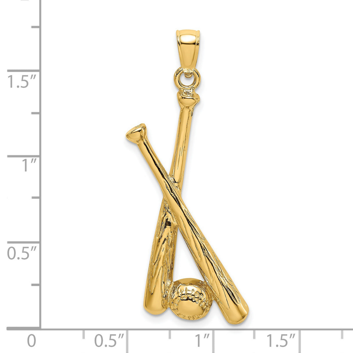 14k Yellow Gold Baseball Pendant with Crossed Bats and Ball Sports Charm