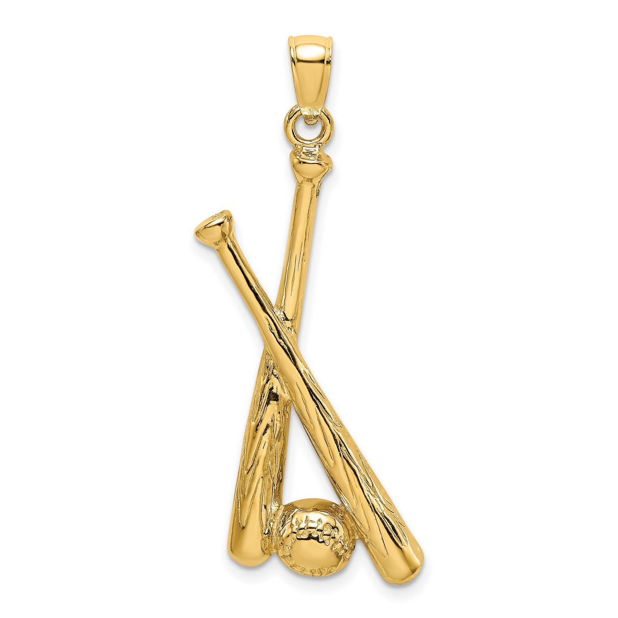 14k Yellow Gold Baseball Pendant with Crossed Bats and Ball Sports Charm