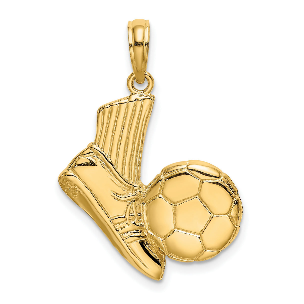 14k Yellow Gold Soccer Pendant with Cleat and Ball Design, Unisex Sports Jewelry