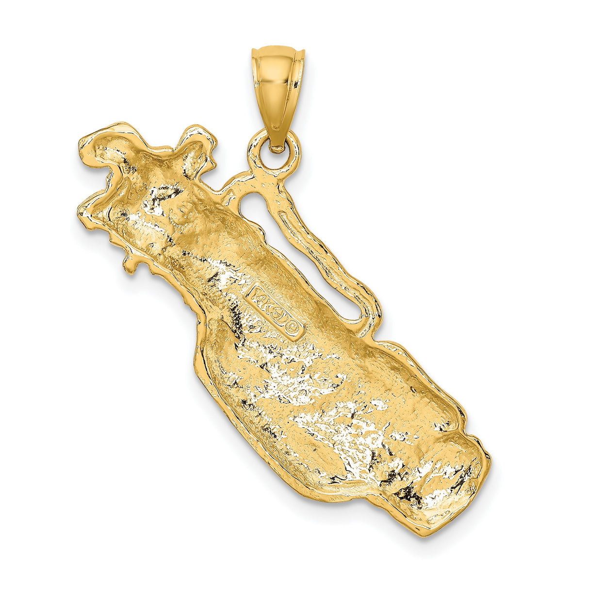 14k Yellow Gold Golf Bag Pendant with Detailed Clubs and Textured Design