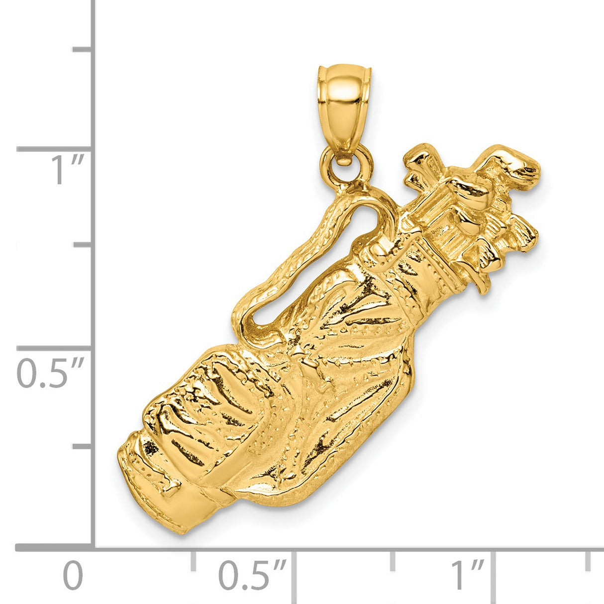 14k Yellow Gold Golf Bag Pendant with Detailed Clubs and Textured Design