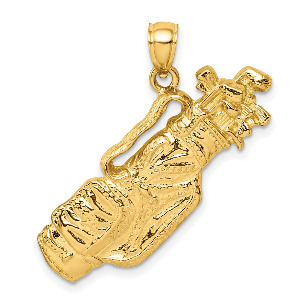 14k Yellow Gold Golf Bag Pendant with Detailed Clubs and Textured Design