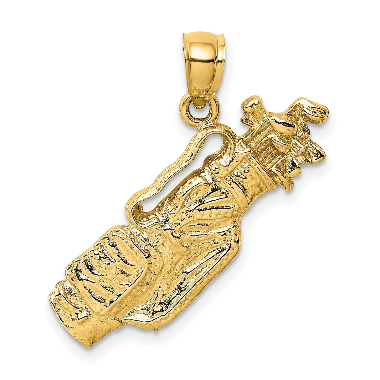 14k Yellow Gold Golf Bag Pendant with Clubs, Sports Charm for Golfers or Unisex Wear