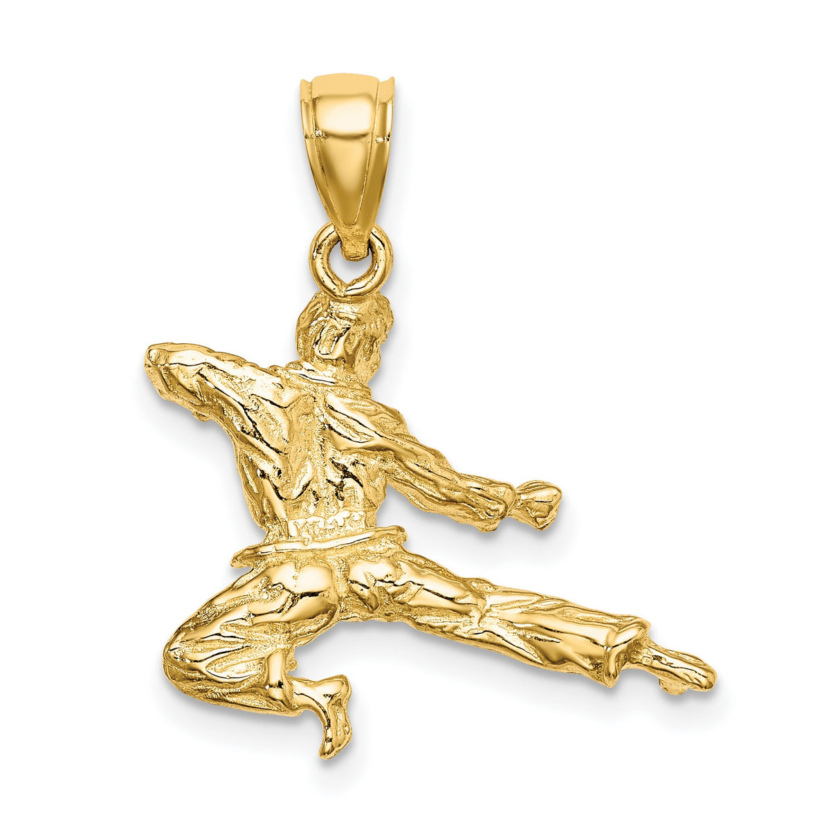 14k Yellow Gold Martial Artist Pendant, High Kick Karate Taekwondo Charm for Men or Unisex