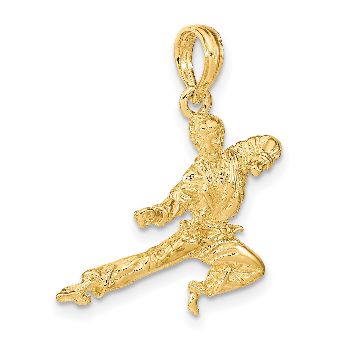14k Yellow Gold Martial Artist Pendant, High Kick Karate Taekwondo Charm for Men or Unisex