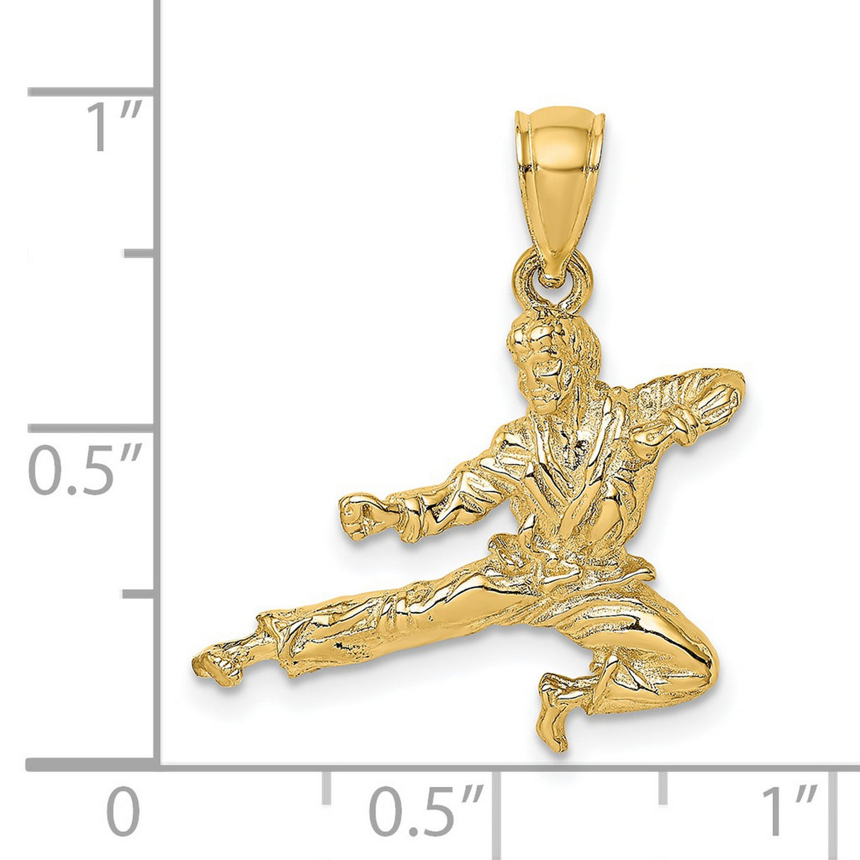 14k Yellow Gold Martial Artist Pendant, High Kick Karate Taekwondo Charm for Men or Unisex