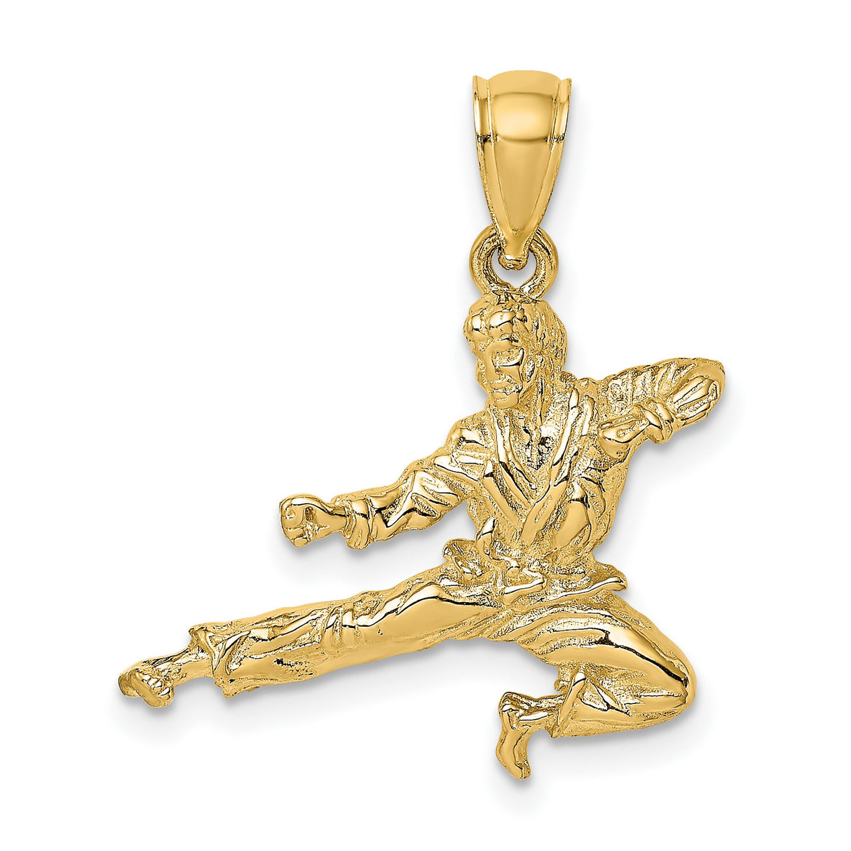 14k Yellow Gold Martial Artist Pendant, High Kick Karate Taekwondo Charm for Men or Unisex