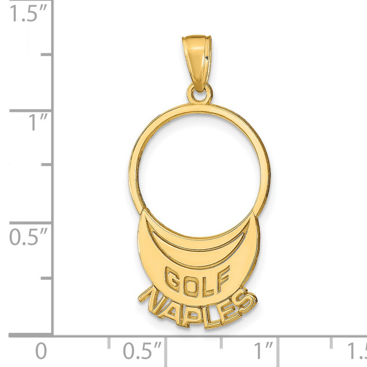 14k Yellow Gold Golf Naples Pendant, Round Sports Medallion Charm for Men and Women