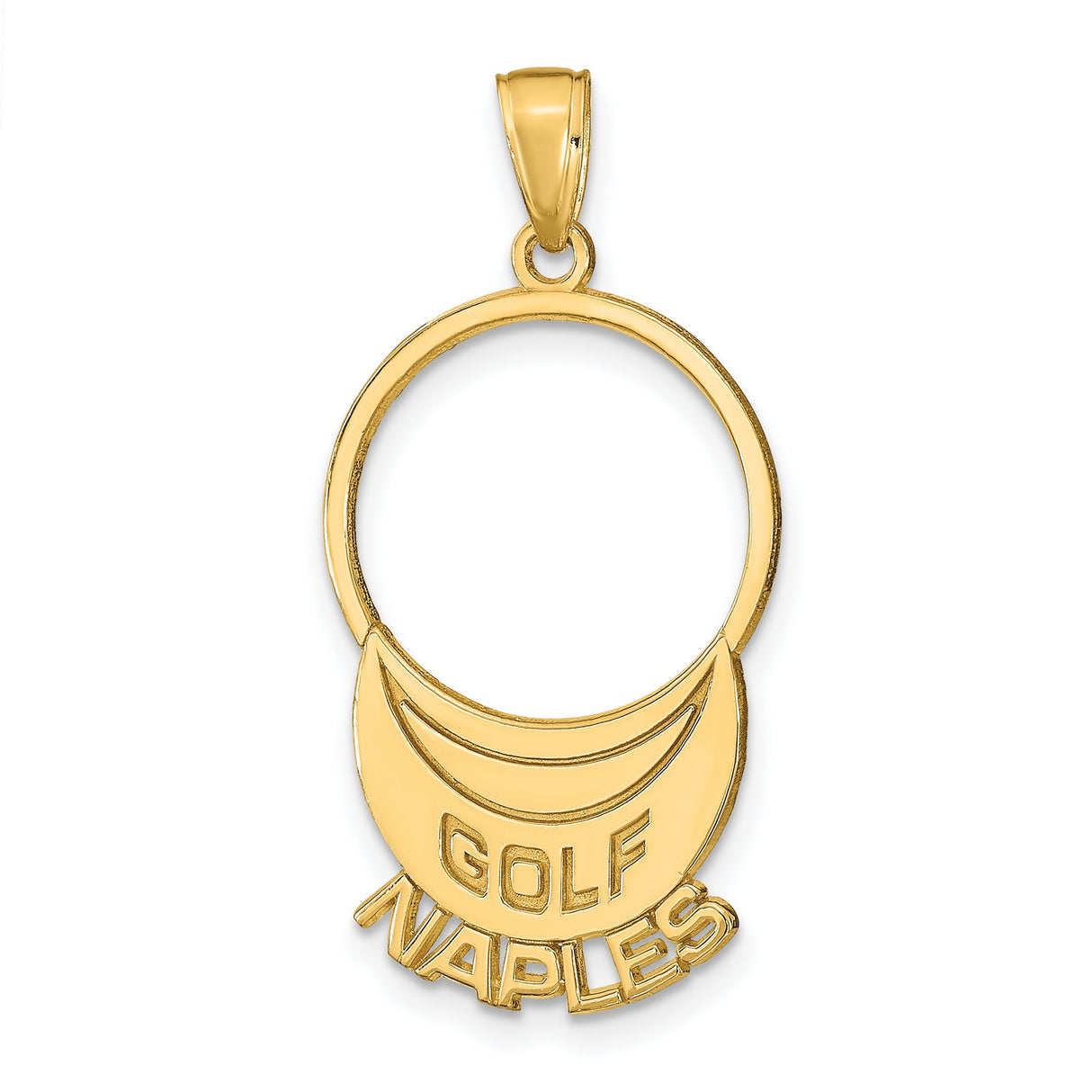 14k Yellow Gold Golf Naples Pendant, Round Sports Medallion Charm for Men and Women