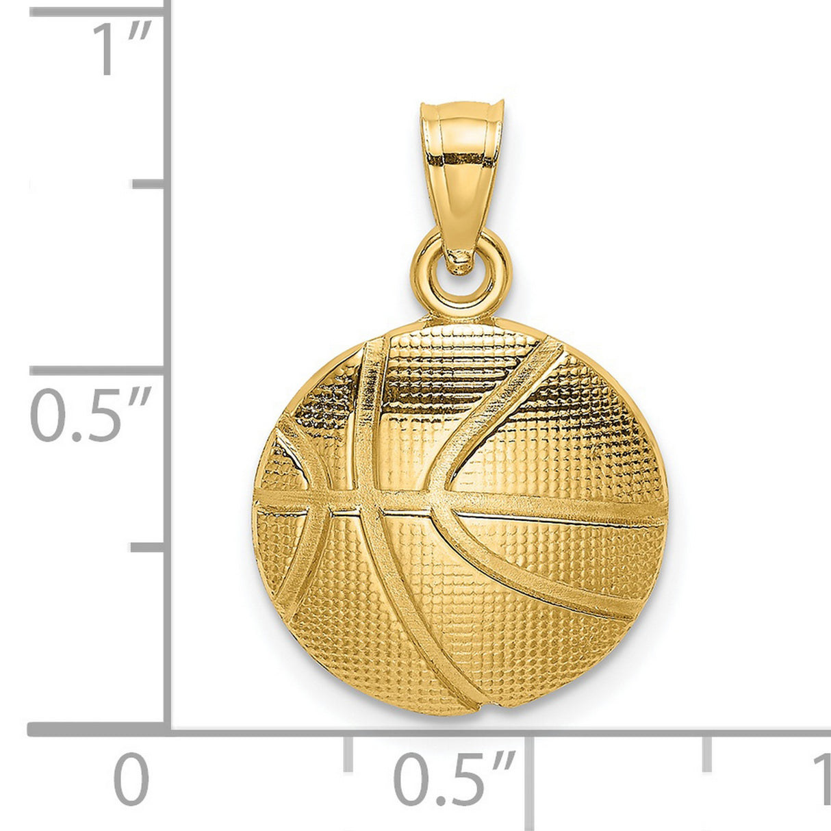 14k Yellow Gold Basketball Pendant, Detailed Sports Charm for Men or Unisex