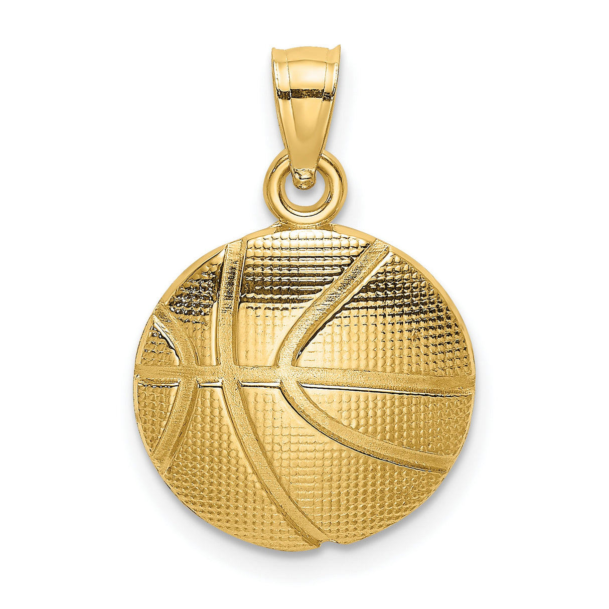 14k Yellow Gold Basketball Pendant, Detailed Sports Charm for Men or Unisex