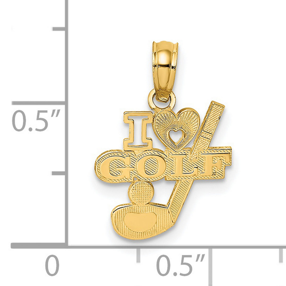 14k Yellow Gold Golf Pendant with Heart, Club, and Ball Design, Unisex Sports Charm