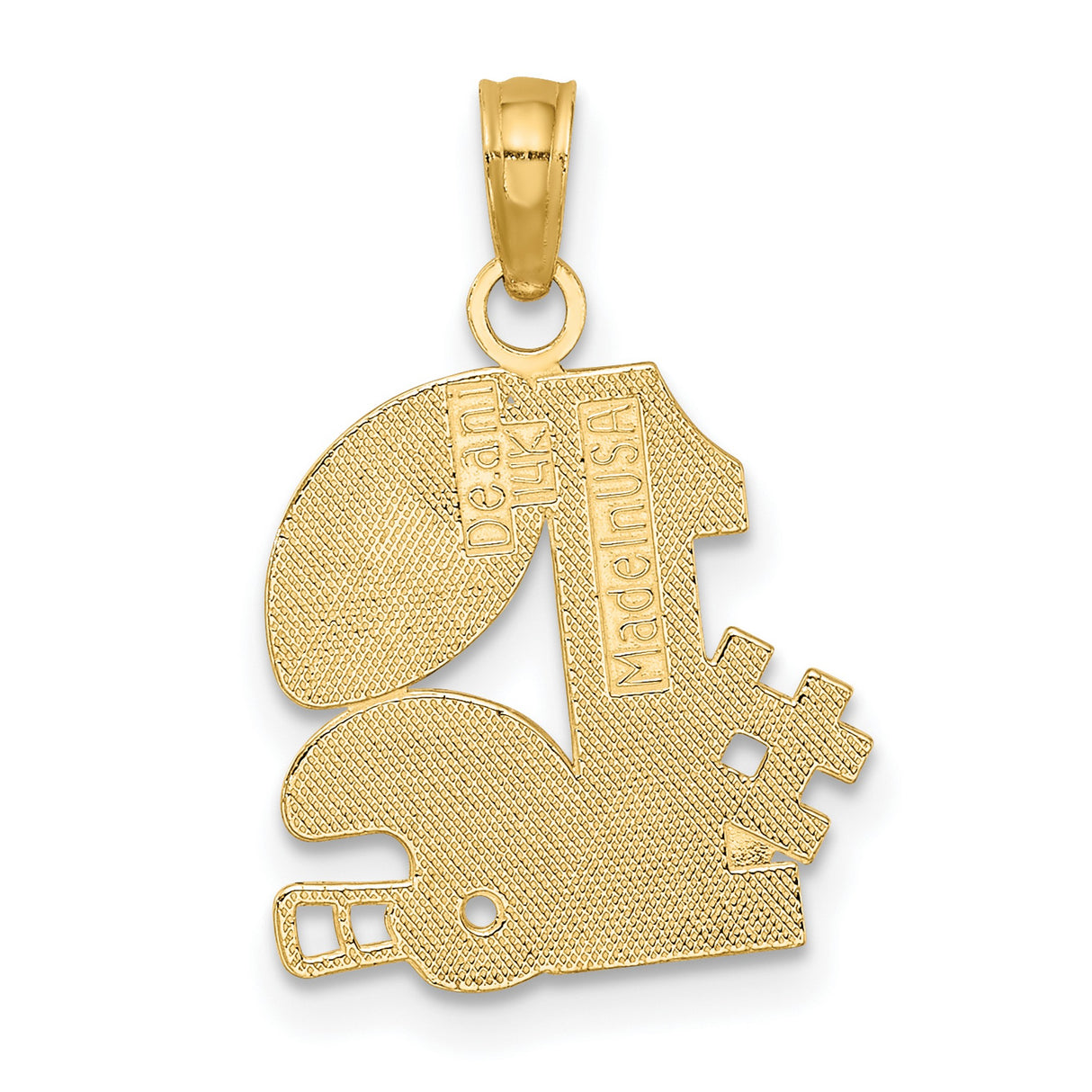 14k Yellow Gold Football Pendant with Helmet and Number One Design, Unisex Sports Charm