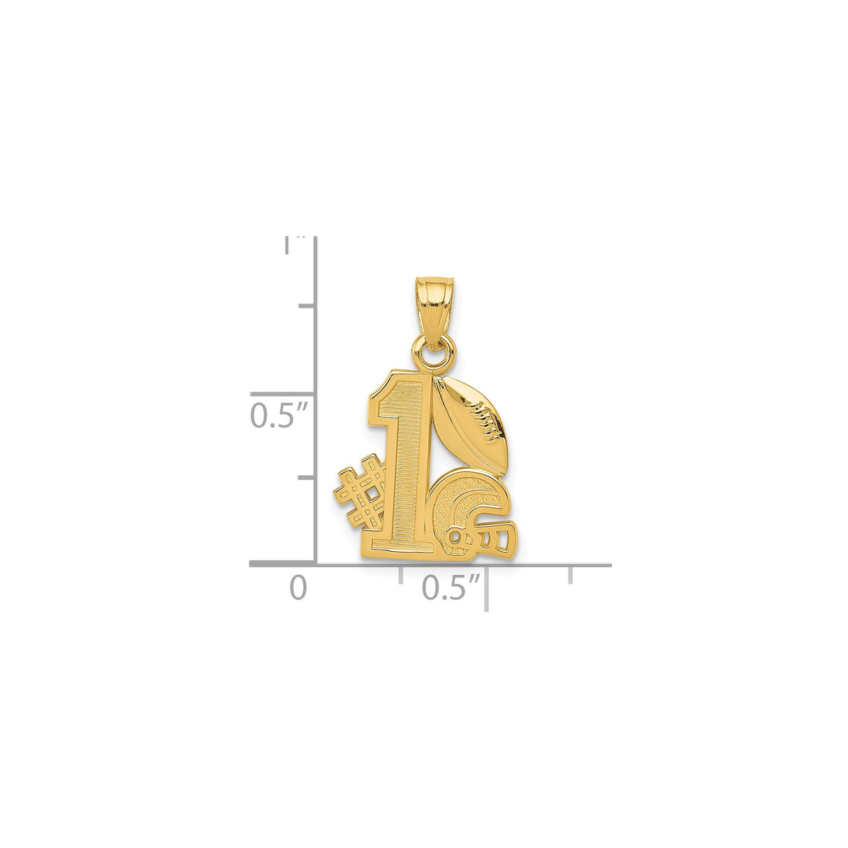 14k Yellow Gold Football Pendant with Helmet and Number One Design, Sports Charm for Men or Fans