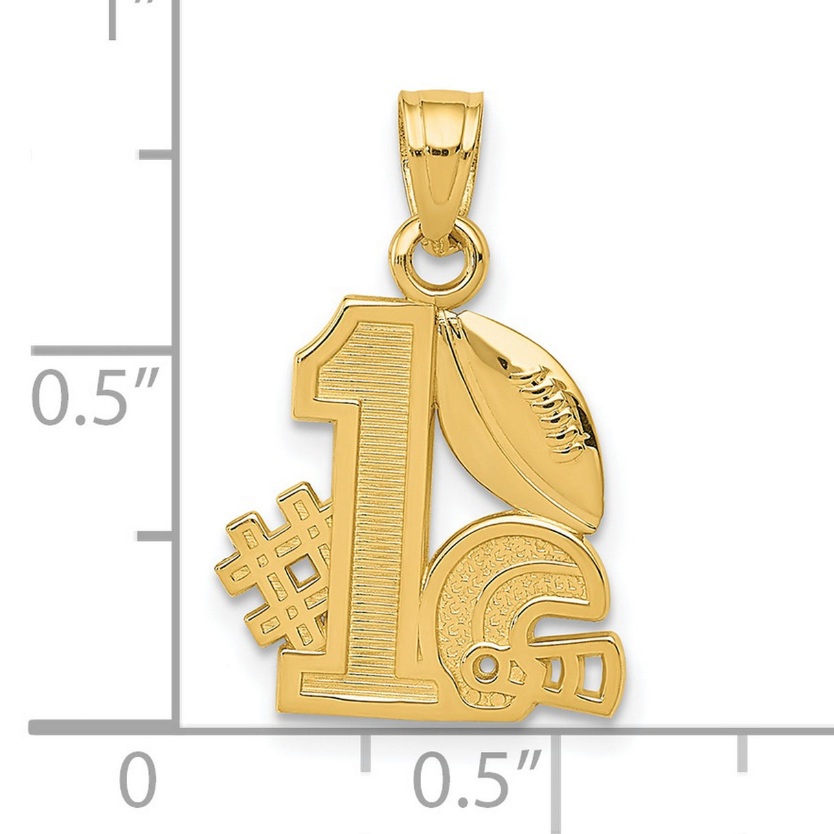 14k Yellow Gold Football Pendant with Helmet and Number One Design, Unisex Sports Charm