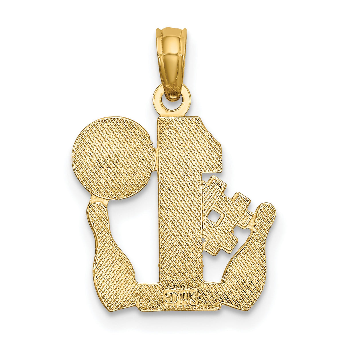 14k Yellow Gold Bowling Pendant with Ball, Pins, and Net Design, Unisex Sports Jewelry