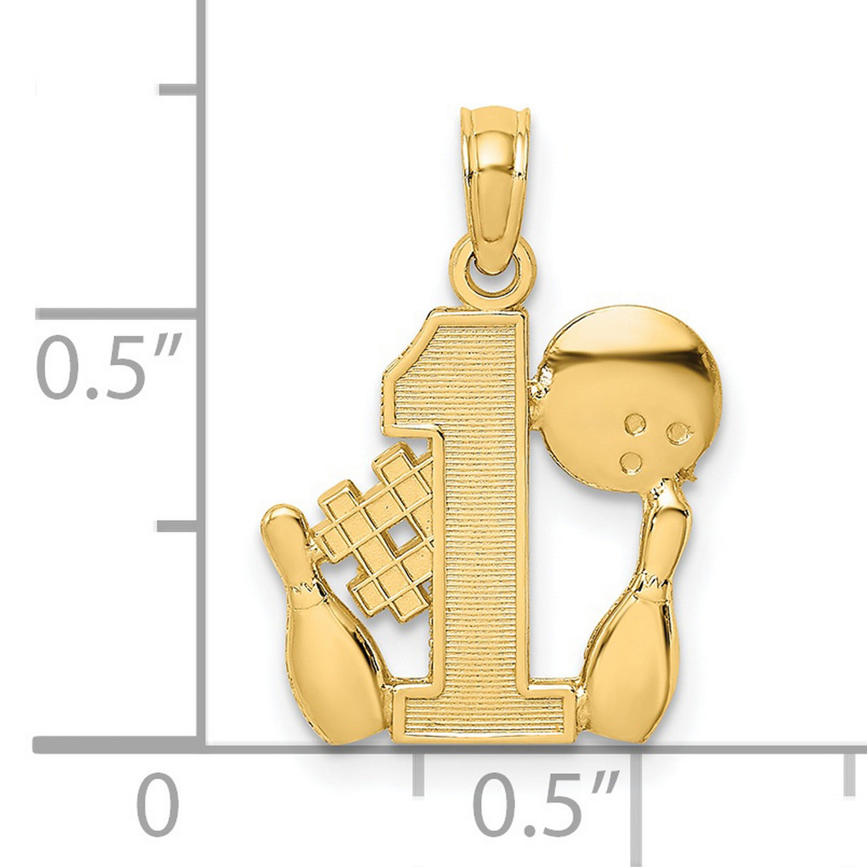 14k Yellow Gold Bowling Pendant with Ball, Pins, and Net Design, Unisex Sports Jewelry