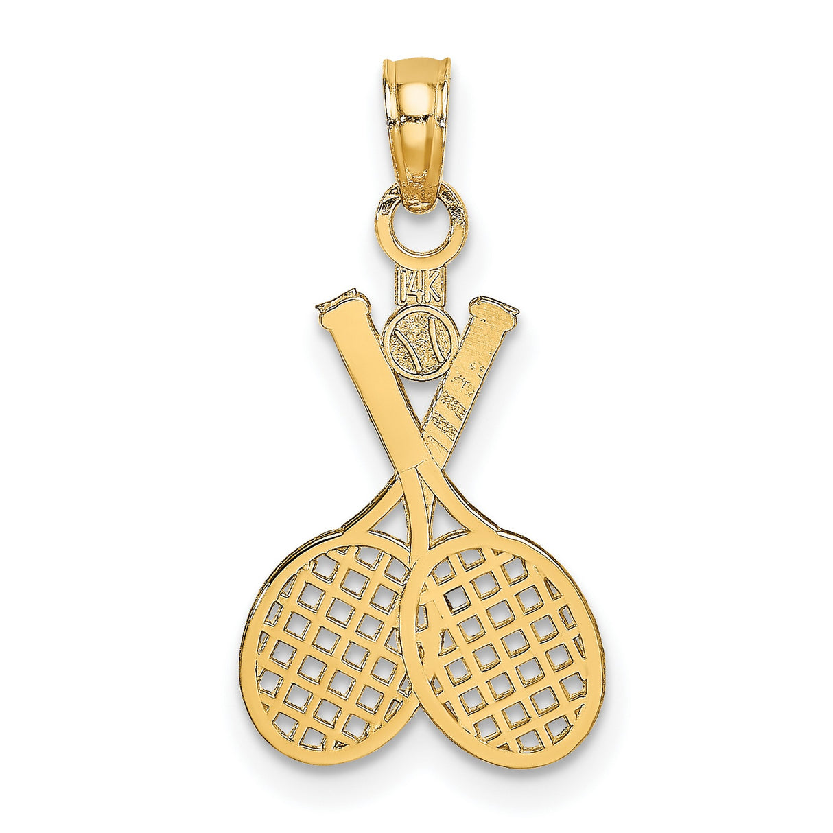 14k Yellow Gold Tennis Pendant with Crossed Rackets and Ball, Sports Charm for Men and Women