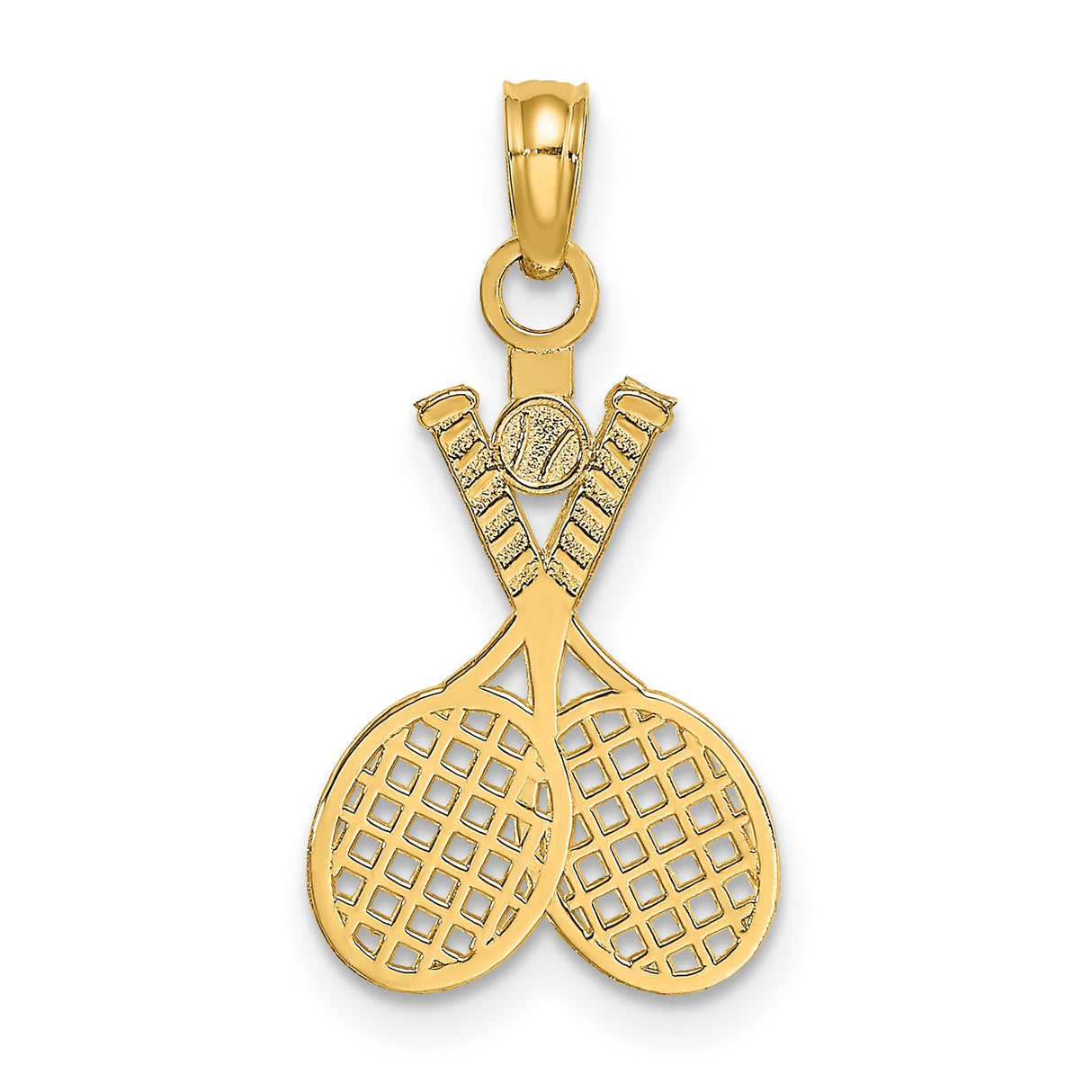 14k Yellow Gold Tennis Pendant with Crossed Rackets and Ball, Sports Charm for Men and Women