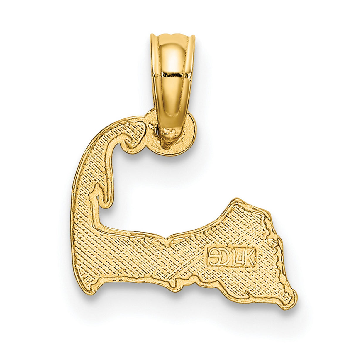 14k Yellow Gold Cape Cod Pendant with Textured Massachusetts Map Outline, Nautical Travel Charm