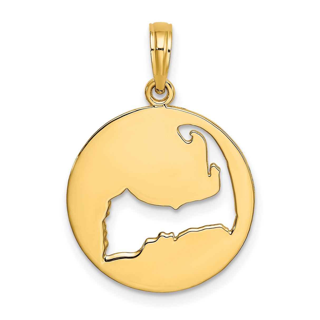 14k Yellow Gold Cape Cod Pendant, Massachusetts Map Outline Charm, Nautical Travel Jewelry