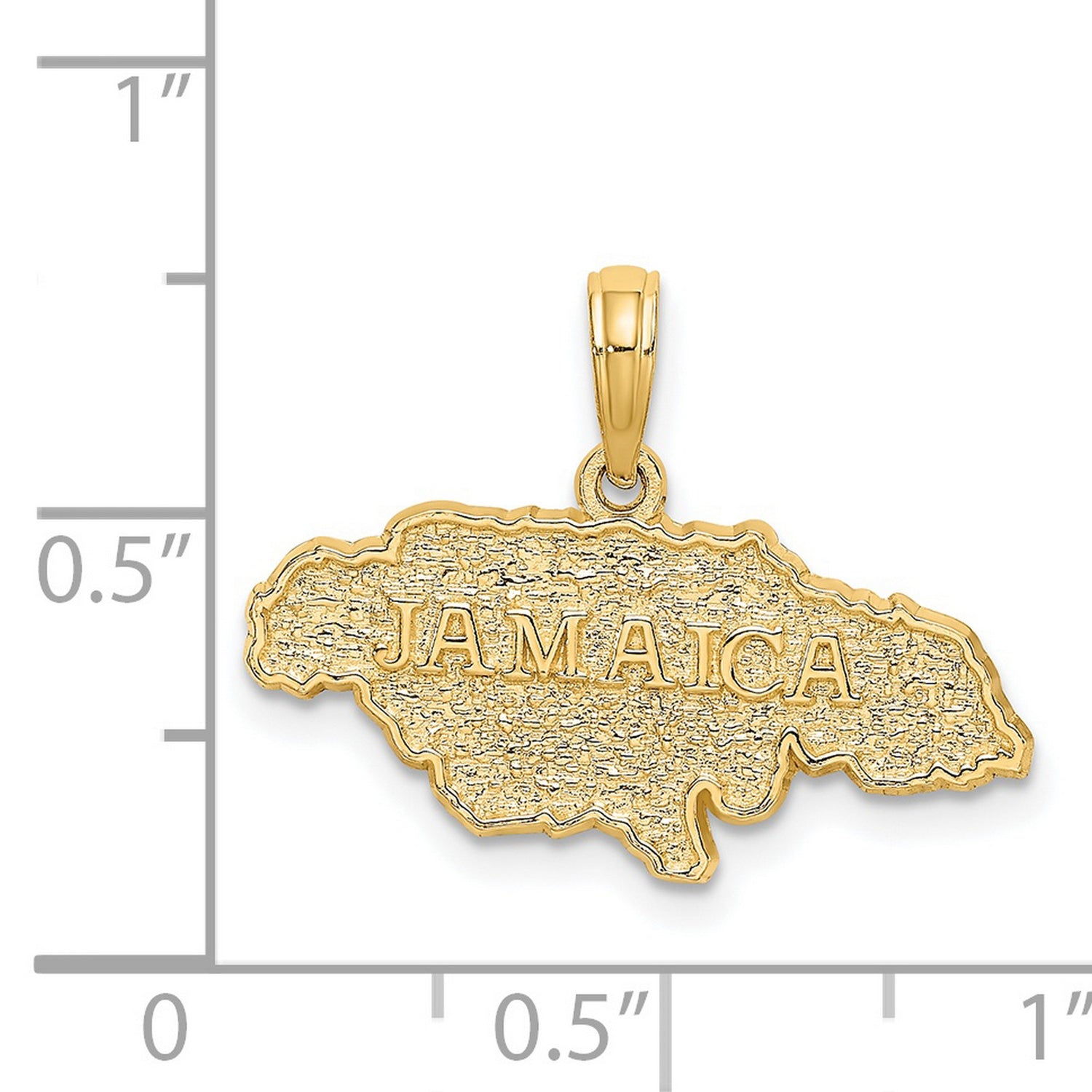 14k Yellow Gold Jamaica Map Pendant, Textured Island Charm with JAMAICA, Unisex Caribbean Jewelry