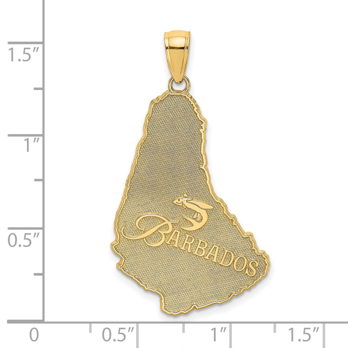 14k Yellow Gold Barbados Island Pendant with Flying Fish Symbol, Caribbean Map Charm