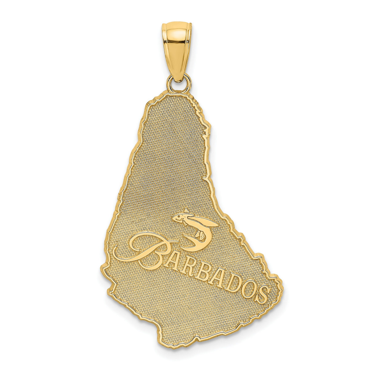 14k Yellow Gold Barbados Island Pendant with Flying Fish Symbol, Caribbean Map Charm