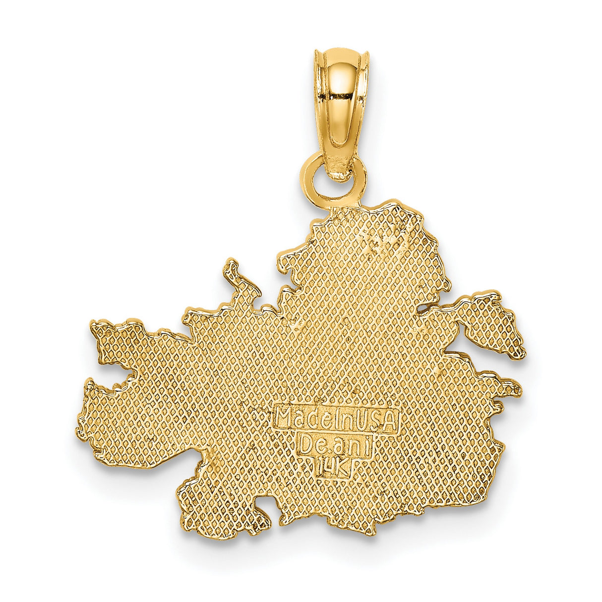 14k Yellow Gold Pendant, Antigua Island Map Charm, Polished Caribbean Travel Jewelry